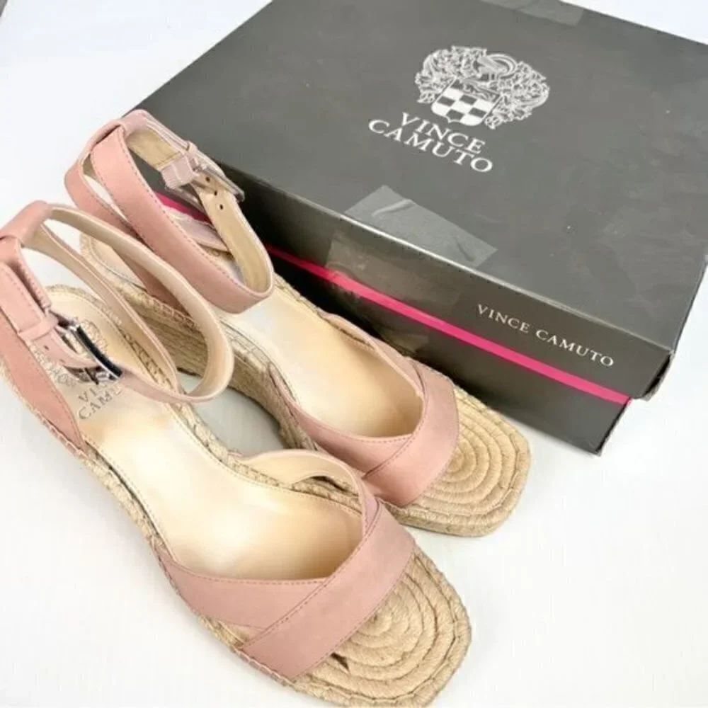 VINCE CAMUTO WOMENS MEEHAN TAN ESPADRILLE WEDGE SANDAL SIZE 10M